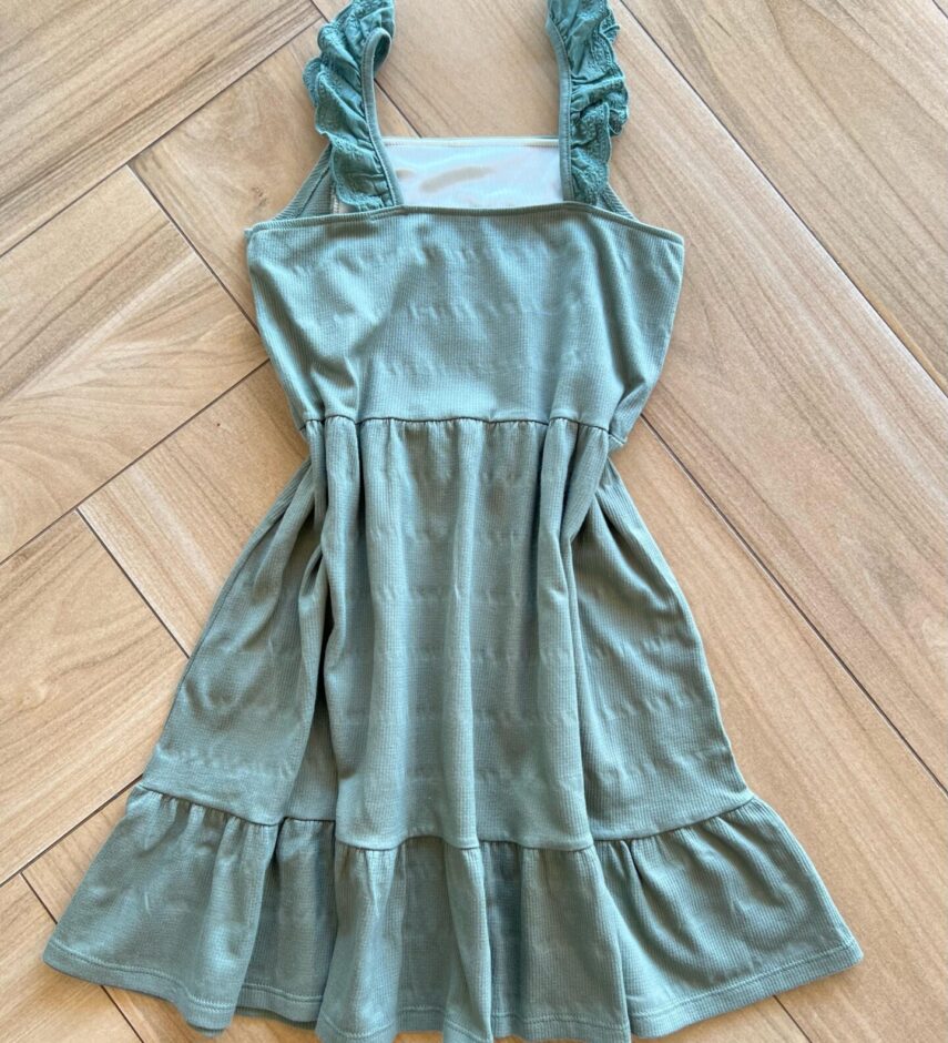 Vestido Infantil Feminino Alça Detalhe Laise Verde Oliva Fernanda Ramos Kids