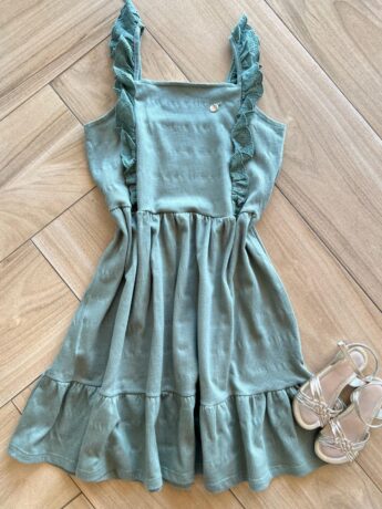 Vestido Infantil Feminino Alça Detalhe Laise Verde Oliva Fernanda Ramos Kids