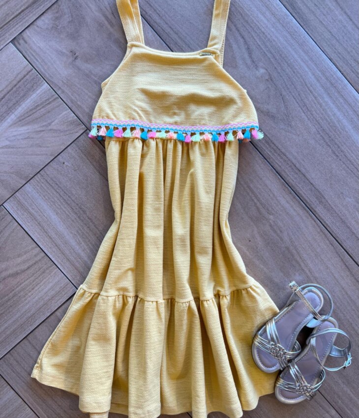 Vestido Infantil Feminino Alça e Detalhe Fita Tassel Fernanda Ramos Kids