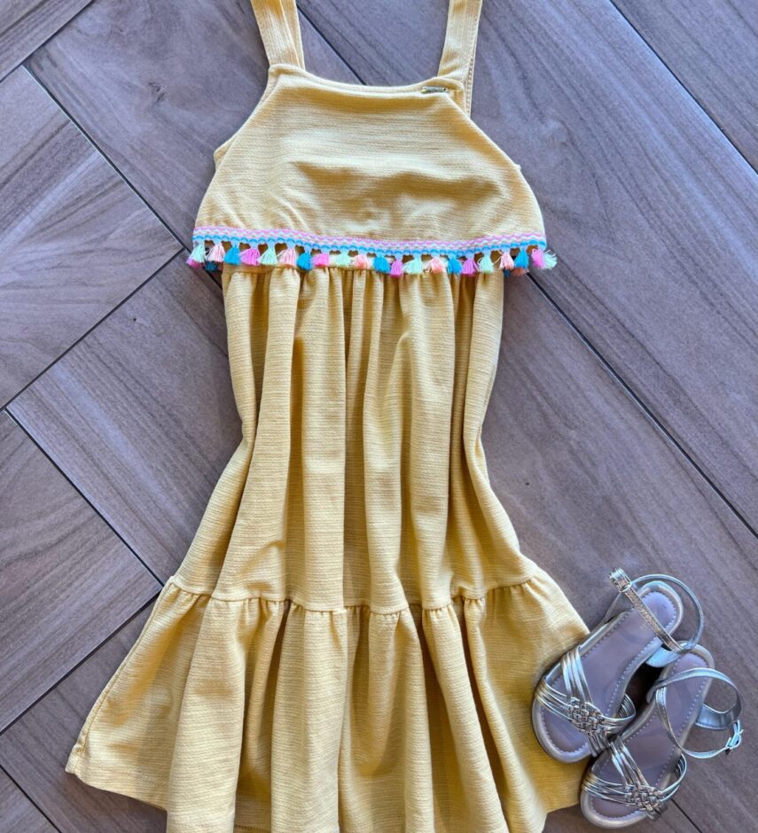 Vestido Infantil Feminino Alça e Detalhe Fita Tassel Fernanda Ramos Kids