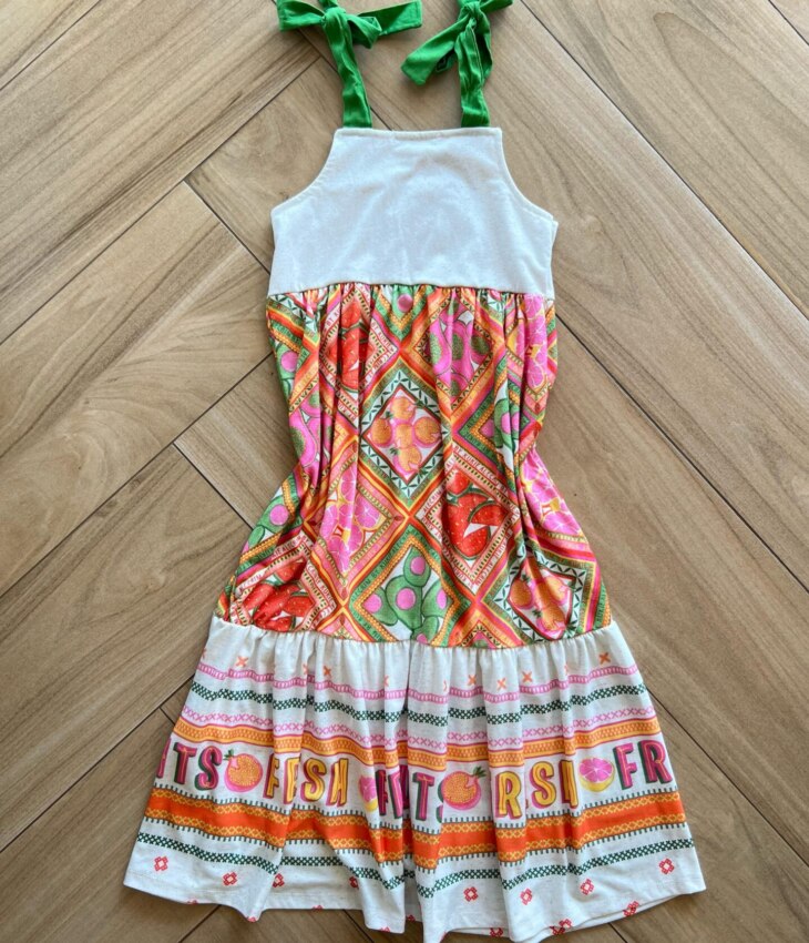 Vestido Infantil Feminino Alça Estampado Detalhe Bordado Fernanda Ramos Kids