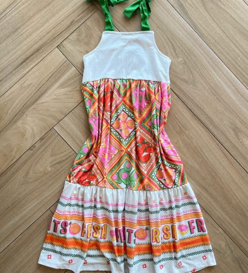 Vestido Infantil Feminino Alça Estampado Detalhe Bordado Fernanda Ramos Kids