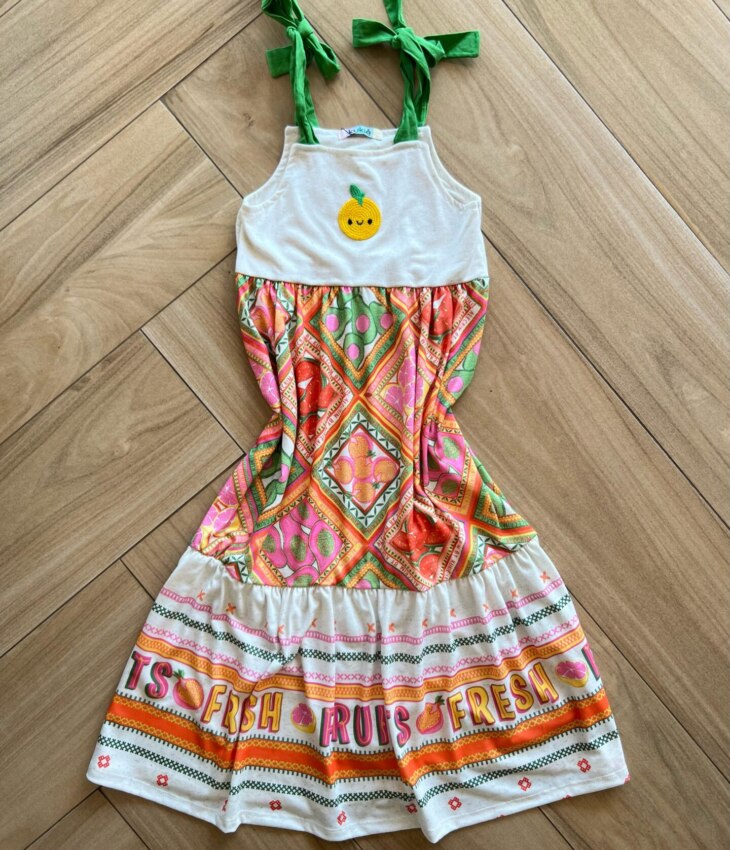 Vestido Infantil Feminino Alça Estampado Detalhe Bordado Fernanda Ramos Kids