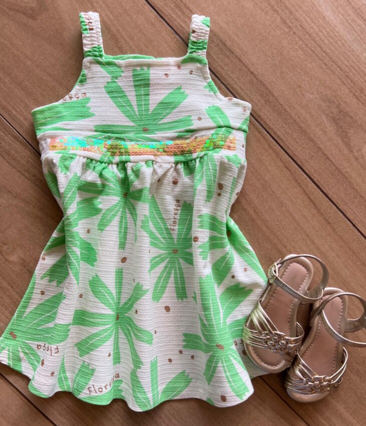 Vestido Infantil Feminino Alça Fina Estampado com Detalhe Lantejoula Fernanda ramos kids