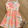 Vestido Infantil Feminino Alça Fina Serei Sol Estampa Rosa Fernanda Ramos Kids