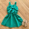 Vestido Infantil Feminino Alcinha e Detalhe Laço Verde Fernanda Ramos Kids
