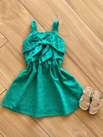 Vestido Infantil Feminino Alcinha e Detalhe Laço Verde Fernanda Ramos Kids