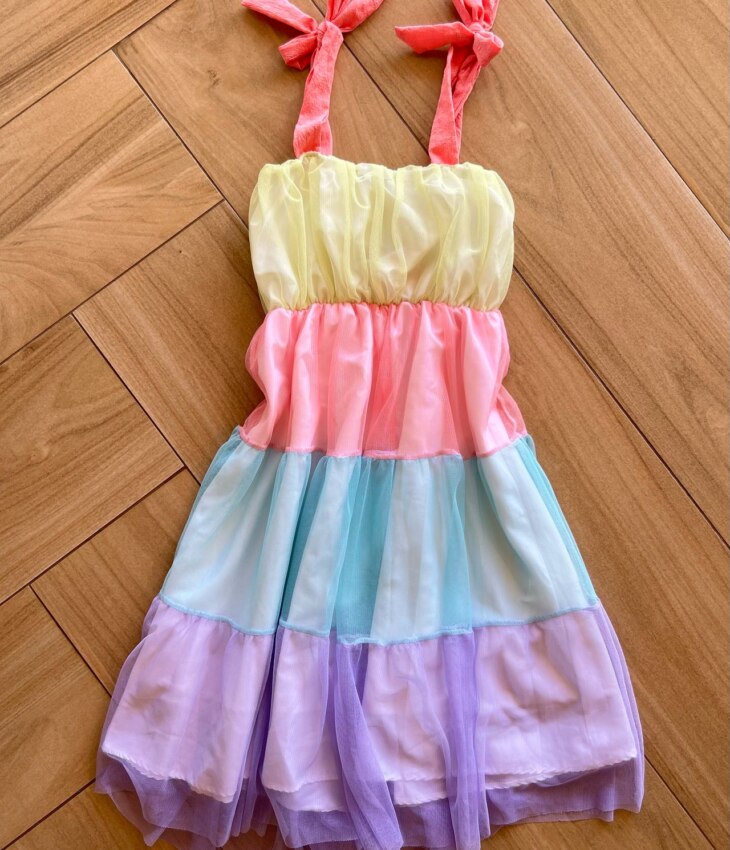 Vestido Infantil Feminino Amarração nas Alças em Tule Fernanda Ramos Kids
