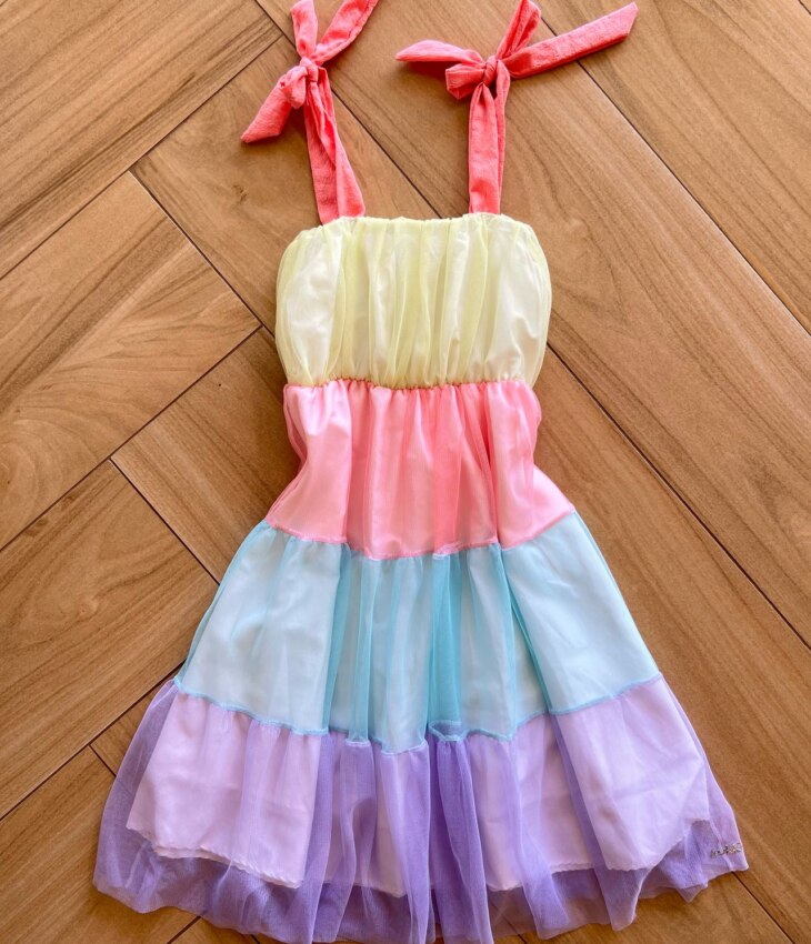Vestido Infantil Feminino Amarração nas Alças em Tule Fernanda Ramos Kids