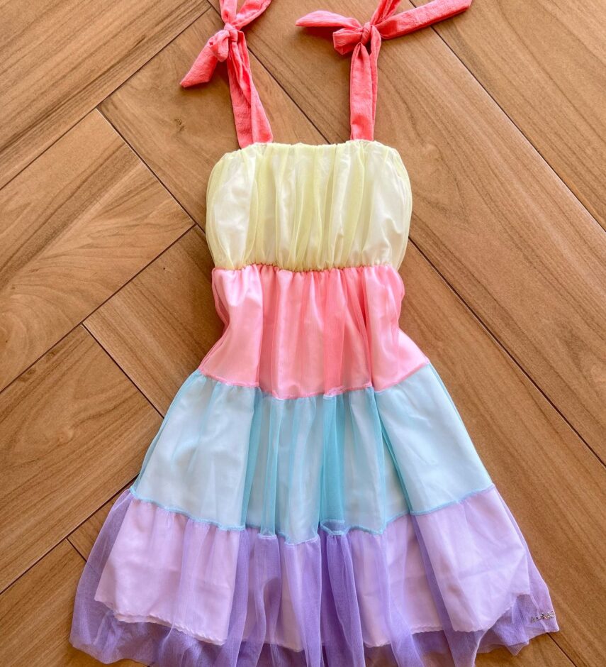 Vestido Infantil Feminino Amarração nas Alças em Tule Fernanda Ramos Kids