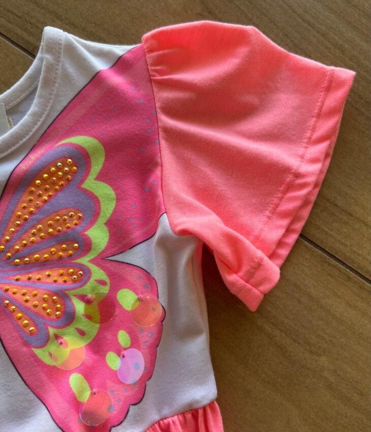 fernandaramoskids com br Vestido Infantil Feminino Borboleta Rosa Neon 1
