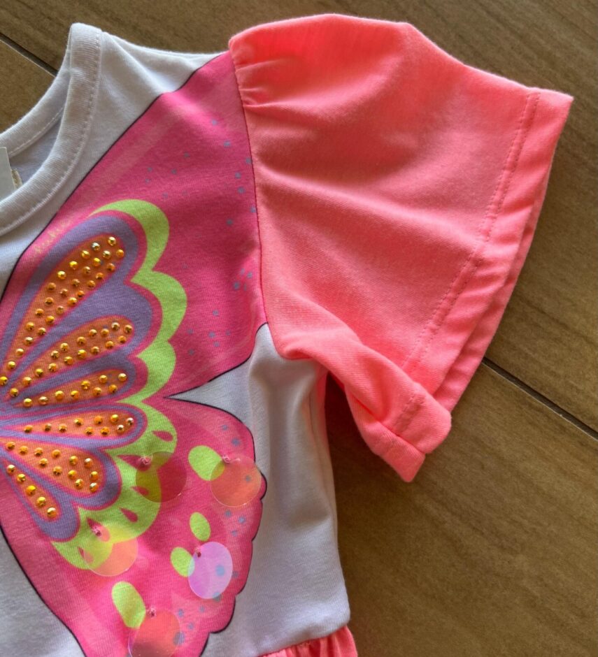 fernandaramoskids com br Vestido Infantil Feminino Borboleta Rosa Neon 1