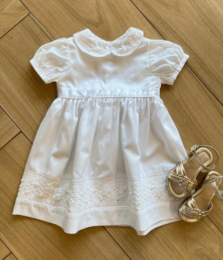 Vestido Infantil Feminino Branco com Pérola Fernanda Ramos Kids