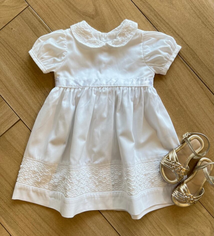Vestido Infantil Feminino Branco com Pérola Fernanda Ramos Kids