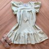 Vestido Infantil Feminino com Detalhe de Flor na Manga Verde Fernanda Ramos Kids