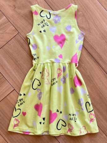 Vestido Infantil Feminino Curto Alça Estampa Coração Verde Fernanda Ramos Kids