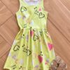Vestido Infantil Feminino Curto Alça Estampa Coração Verde Fernanda Ramos Kids