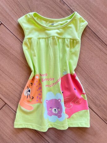 Vestido Infantil Feminino Curto Amplo Vamos Brincar Muito Verde Lima Fernanda Ramos Kids