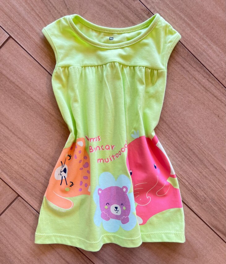 Vestido Infantil Feminino Curto Amplo Vamos Brincar Muito Verde Lima Fernanda Ramos Kids