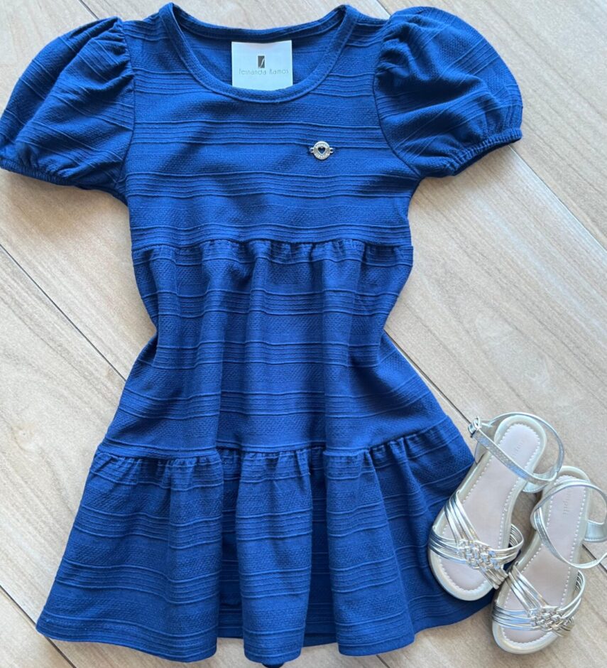 Vestido Infantil Feminino Curto Azul Fernanda ramos kids