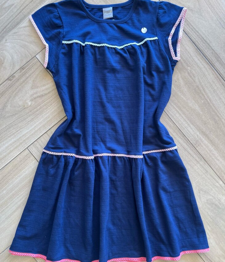 Vestido Infantil Feminino Curto Azul Com Detalhe de Aplicação Fernanda Ramos Kids