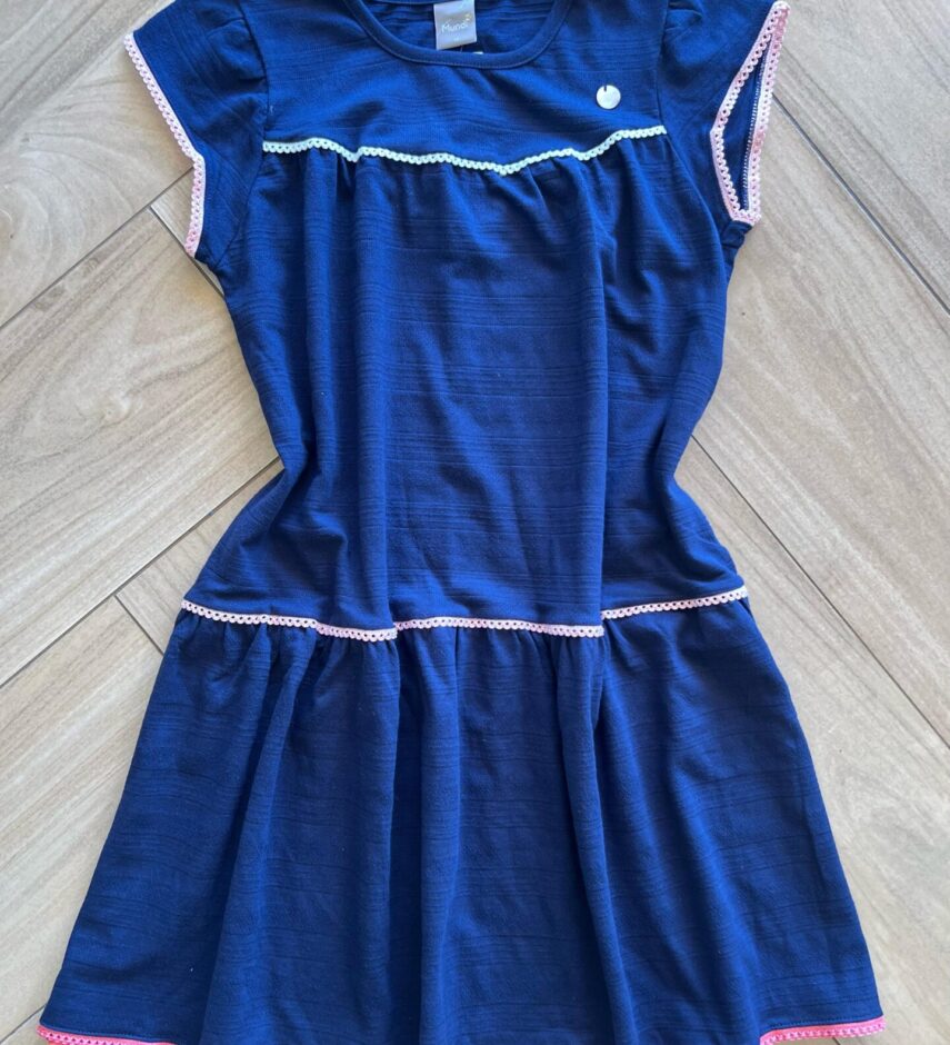 Vestido Infantil Feminino Curto Azul Com Detalhe de Aplicação Fernanda Ramos Kids