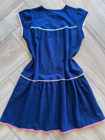 fernandaramoskids com br Vestido Infantil Feminino Curto Azul Com Detalhe de Aplicação 1