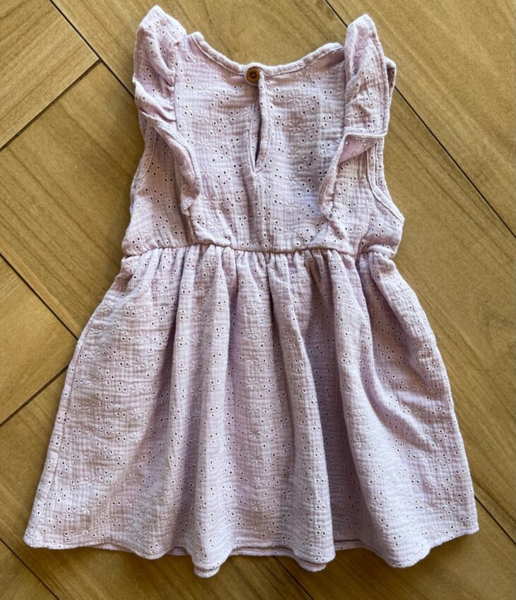 Vestido Infantil Feminino Curto Babado na Manga em Laise Lilás da Fernanda Ramos Kids