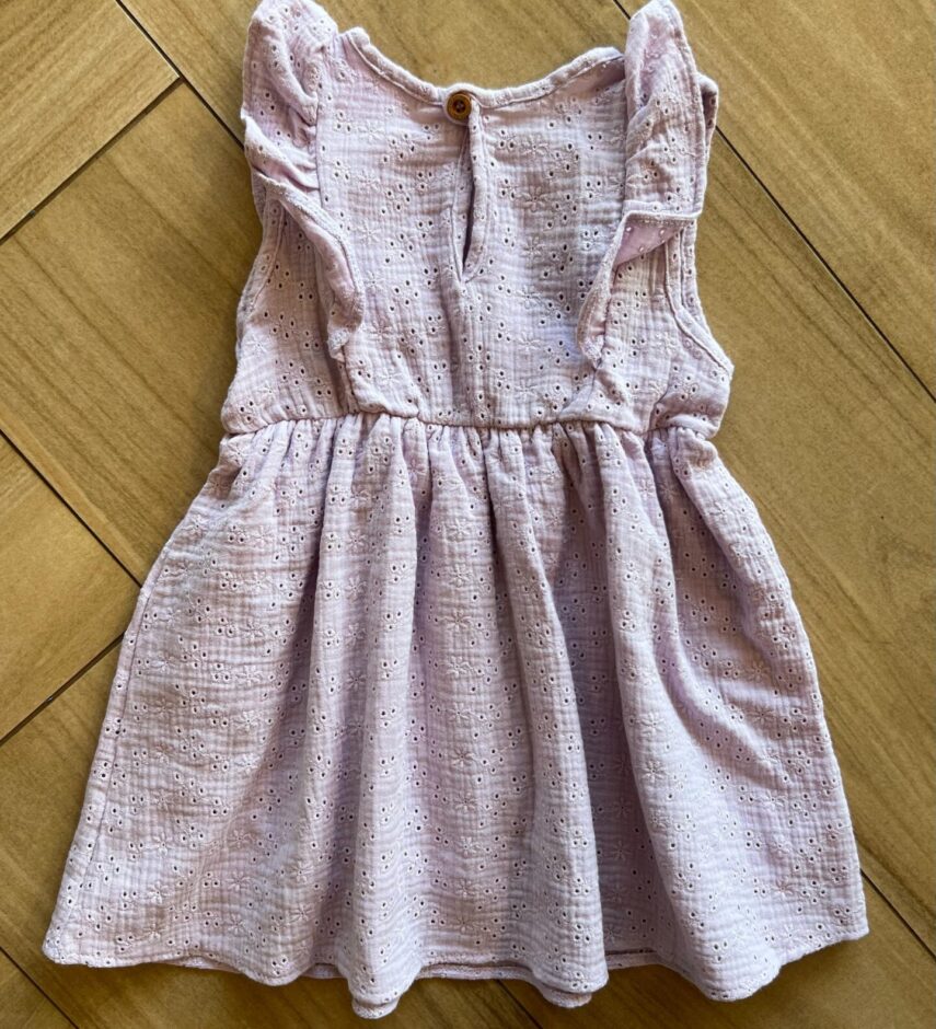 Vestido Infantil Feminino Curto Babado na Manga em Laise Lilás da Fernanda Ramos Kids