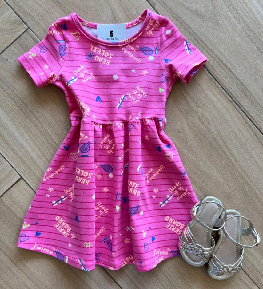 Vestido Infantil Feminino Curto Beau Soleil Pink Fernanda Ramos Kids