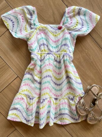 Vestido Infantil Feminino Curto Bordado Colorido Branco Fernanda Ramos Kids