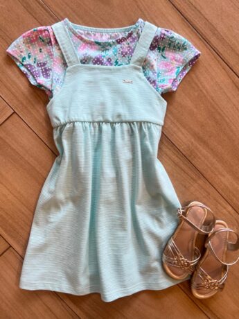 Vestido Infantil Feminino Curto com Blusa Manga Curta Estampado Fernanda Ramos Kids