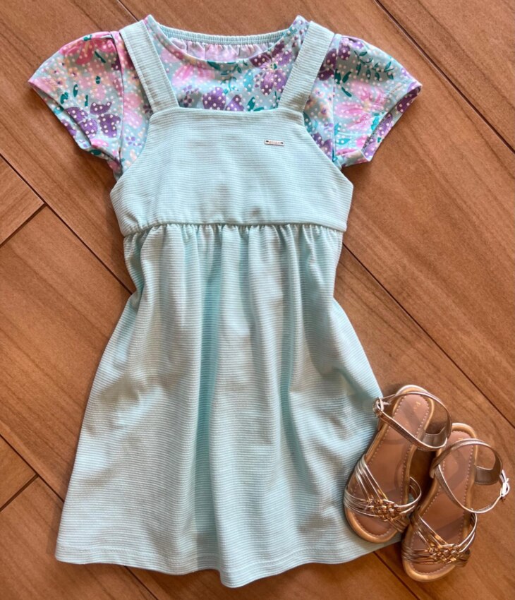 Vestido Infantil Feminino Curto com Blusa Manga Curta Estampado Fernanda Ramos Kids