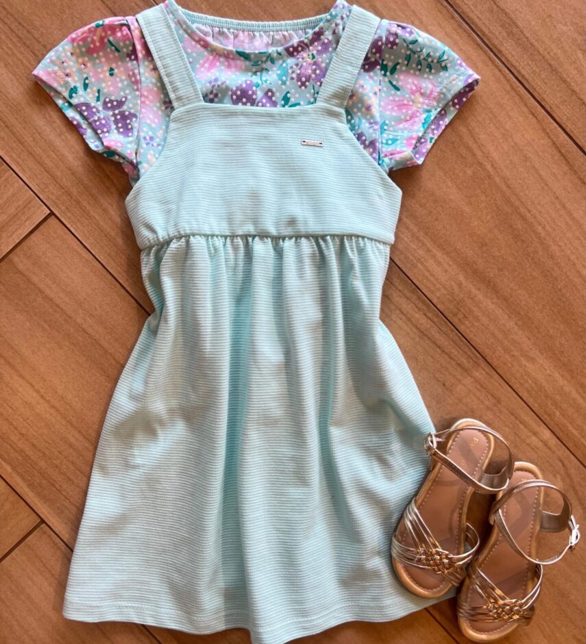 Vestido Infantil Feminino Curto com Blusa Manga Curta Estampado Fernanda Ramos Kids