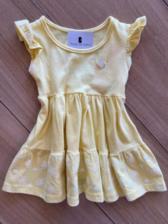 Vestido Infantil Feminino Curto com Florzinhas Amarelo Fernanda Ramos Kids
