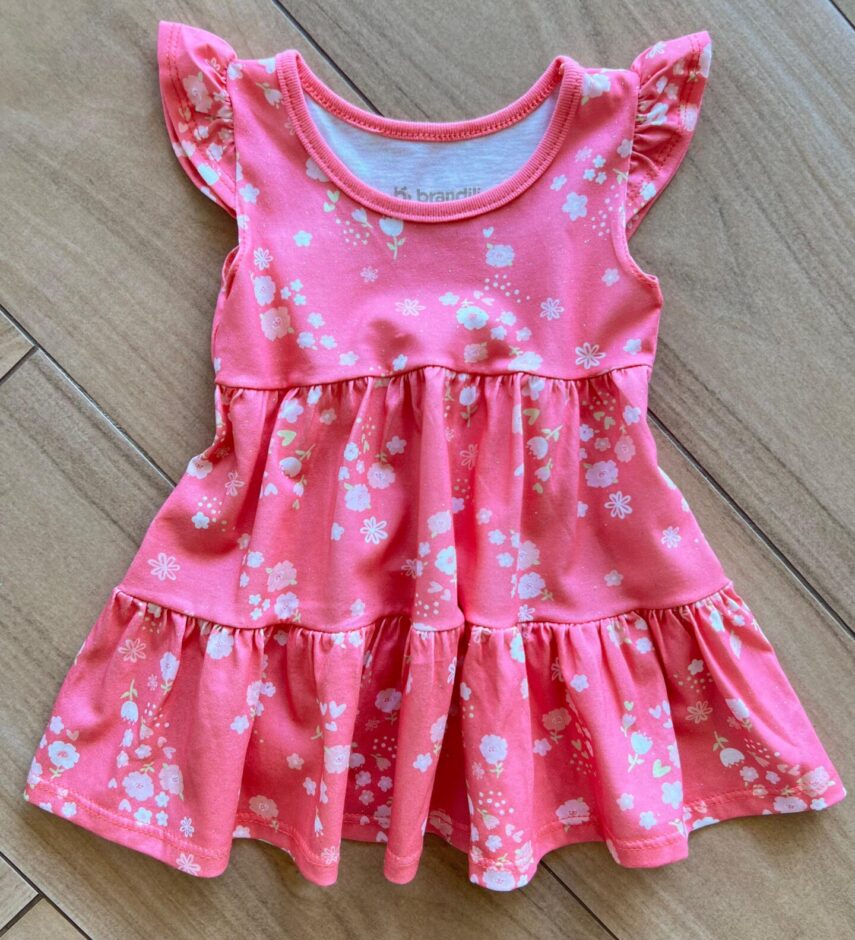 Vestido Infantil Feminino Curto com Glitter e Estampado Rosa Fernanda Ramos Kids