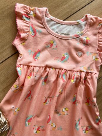 fernandaramoskids com br Vestido Infantil Feminino Curto com Manguinha Estampa Passarinhos1