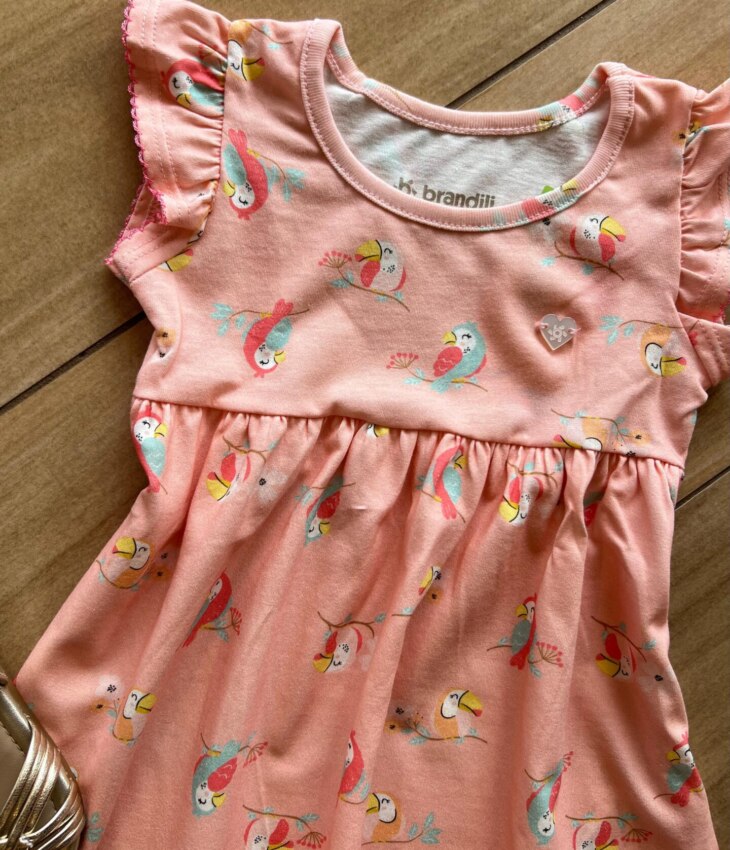 fernandaramoskids com br Vestido Infantil Feminino Curto com Manguinha Estampa Passarinhos1