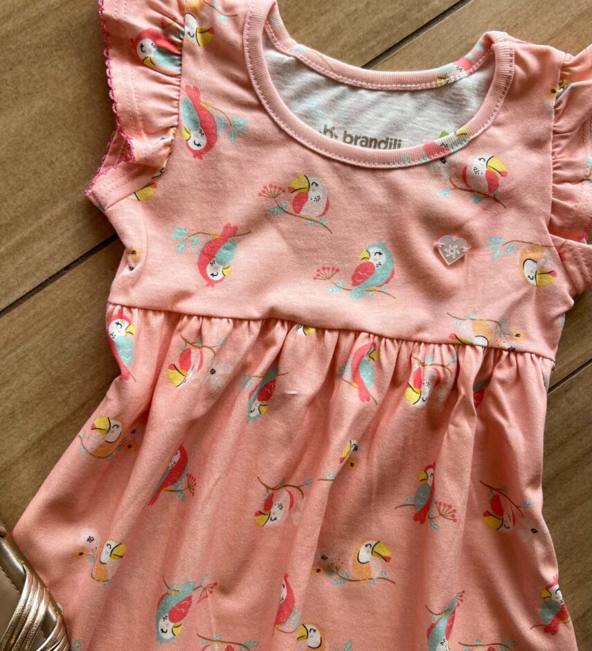 fernandaramoskids com br Vestido Infantil Feminino Curto com Manguinha Estampa Passarinhos1