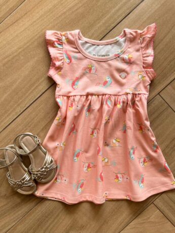 Vestido Infantil Feminino Curto com Manguinha Estampa Passarinhos Fernanda Ramos Kids