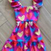 Vestido Infantil Feminino Curto Corações Coloridos Pink Fernanda Ramos Kids