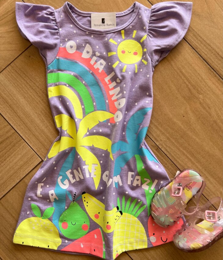 Vestido Infantil Feminino Curto Dia Lindo Lilás Soft Fernanda Ramos Kids