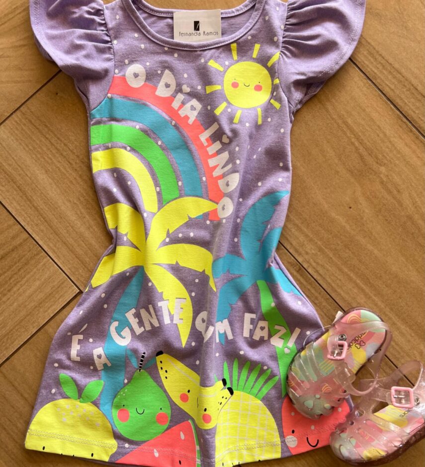 Vestido Infantil Feminino Curto Dia Lindo Lilás Soft Fernanda Ramos Kids