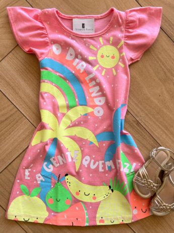 Vestido Infantil Feminino Curto Dia Lindo Rosa Fernanda Ramos Kids