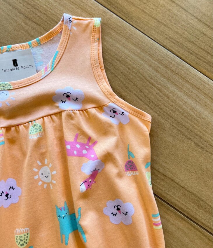 fernandaramoskids com br Vestido Infantil Feminino Curto Estampa Animal Laranja 1