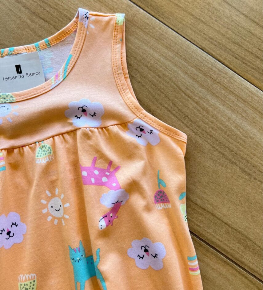 fernandaramoskids com br Vestido Infantil Feminino Curto Estampa Animal Laranja 1