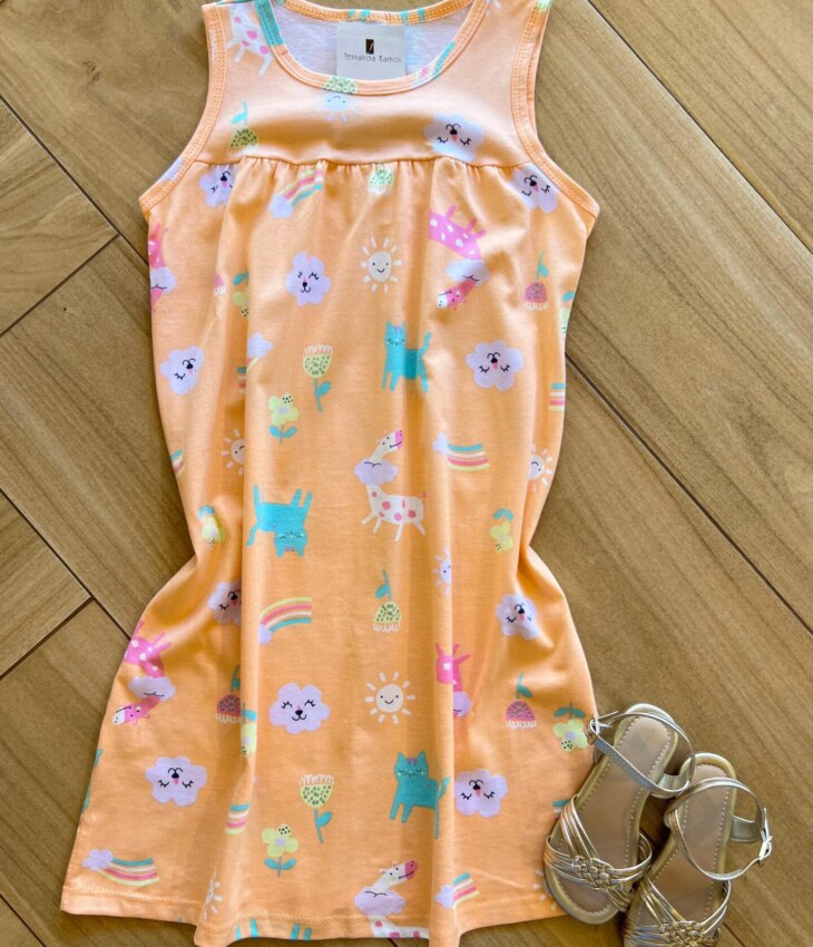 Vestido Infantil Feminino Curto Estampa Animal Laranja Fernanda Ramos Kids