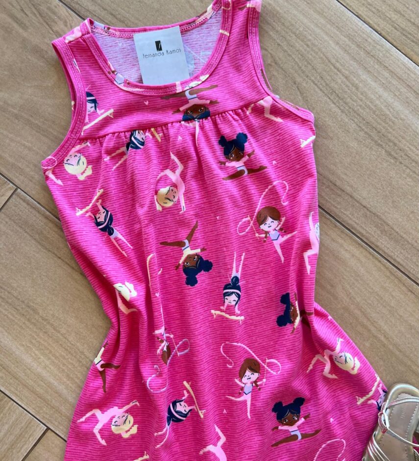 fernandaramoskids com br Vestido Infantil Feminino Curto Estampa Bailarina 1