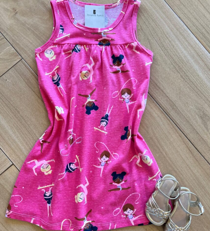 Vestido Infantil Feminino Curto Estampa Bailarina Fernanda Ramos Kids