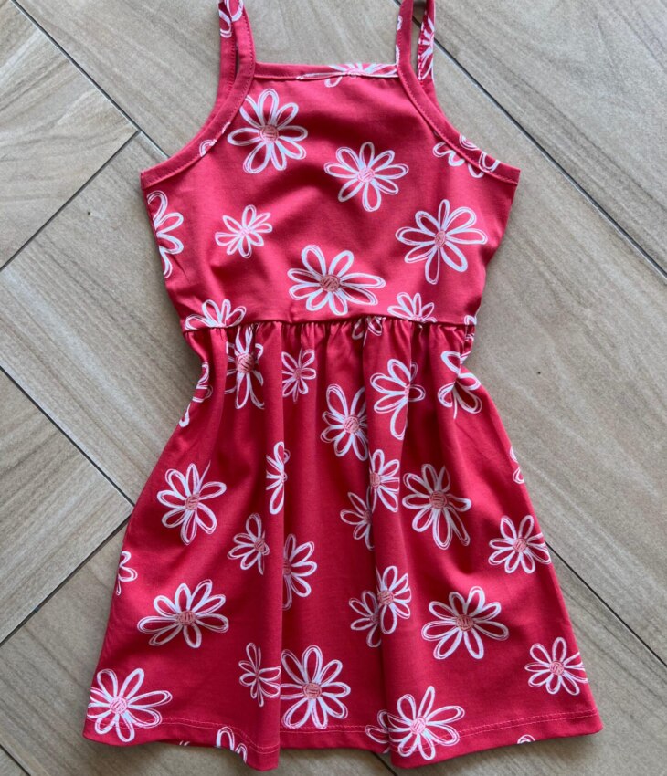 fernandaramoskids com br Vestido Infantil Feminino Curto Estampa Flores Margarida Vermelho3